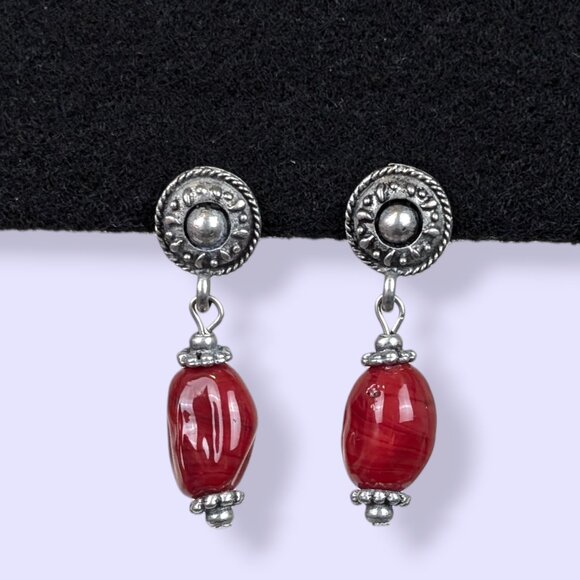 Bohemian Dangling Red Stone Earrings - Picture 3 of 5